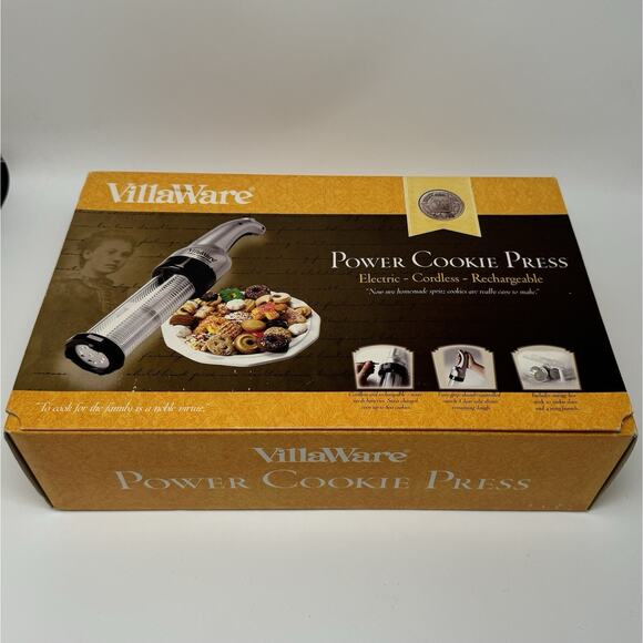 VillaWare Cookie Press Cordless Rechargeable 20 Cookie Discs, 4 Icing Tips NIB - Picture 1 of 10
